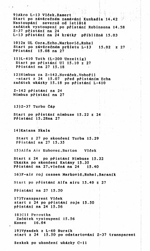Letecký den 1996 - plánovací tabulka