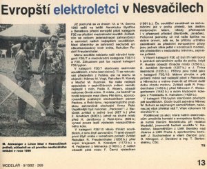 Český pohár v elektroletu, Modelář 9/1992